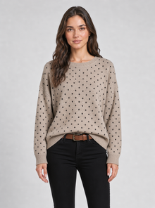 Women's polka dot crewneck jumper in beige – front