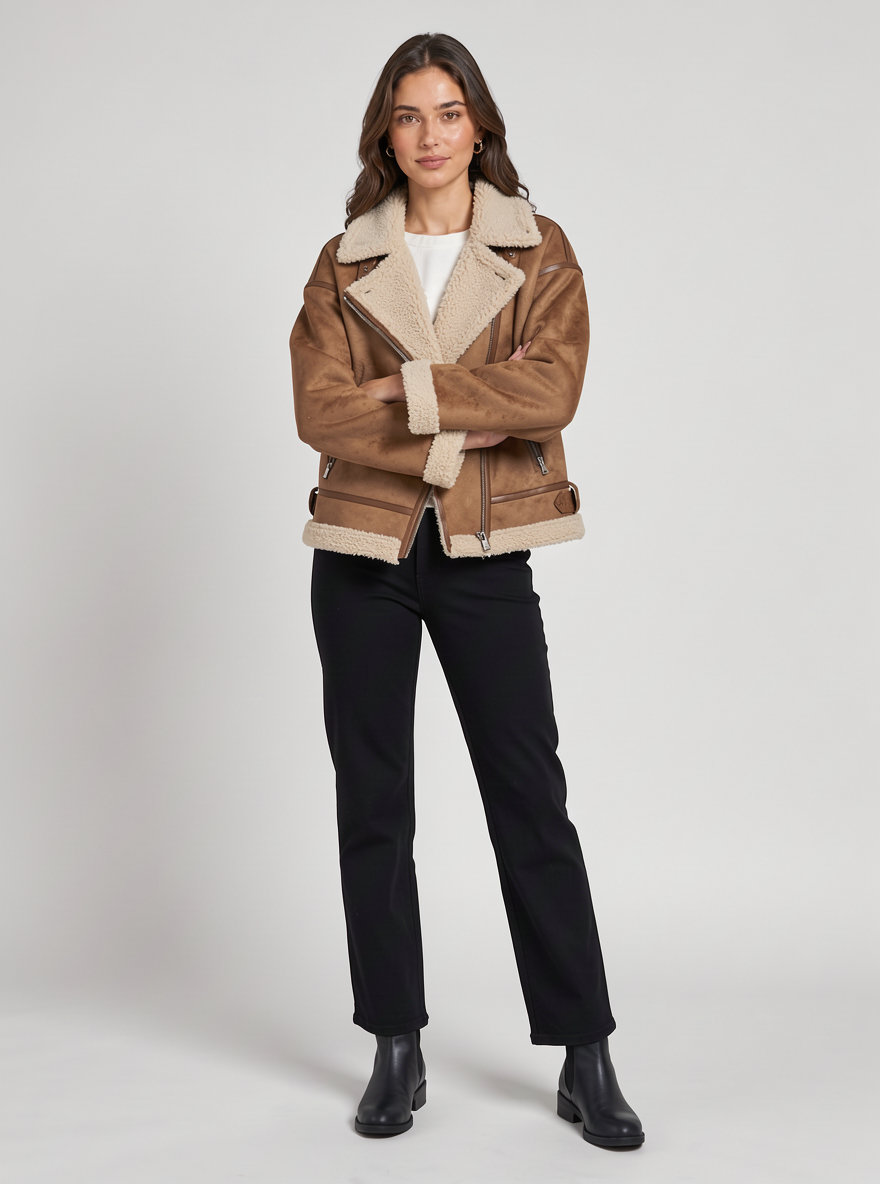 Women's sherpa aviator jacket in brown