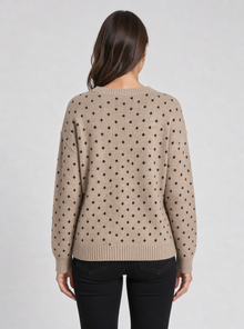 Women's polka dot crewneck jumper in beige – back