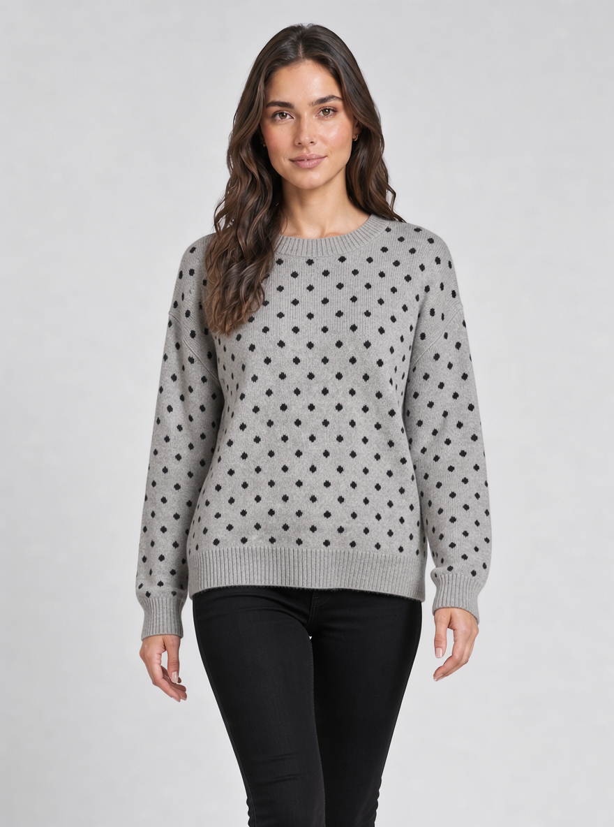 Women's polka dot crewneck jumper in grey