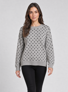 Women's polka dot crewneck jumper in grey