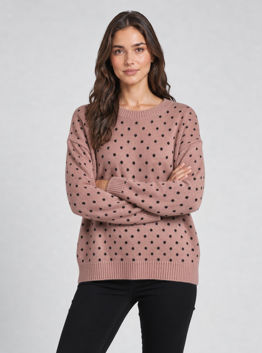Women's polka dot crewneck jumper in pink