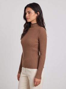 Brown slim fit mock neck jumper, side view
