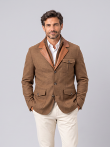 Men's brown vintage field jacket with contrast trim