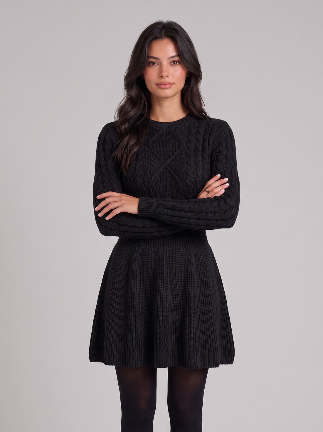 Women's black cable-knit sweater dress