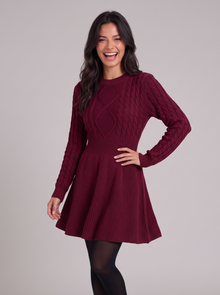 Women's wine red cable-knit sweater dress