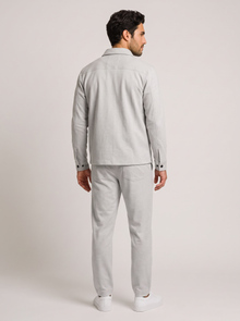 Men's light grey overshirt and trousers set, back view