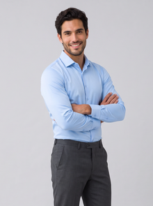 Men's light blue slim fit satin-look stretch dress shirt