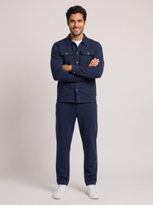 Men's navy two-piece overshirt and trousers set