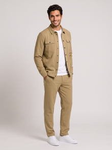 Men's khaki two-piece overshirt and trousers set