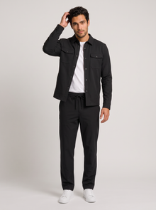 Men's black two-piece overshirt and trousers set