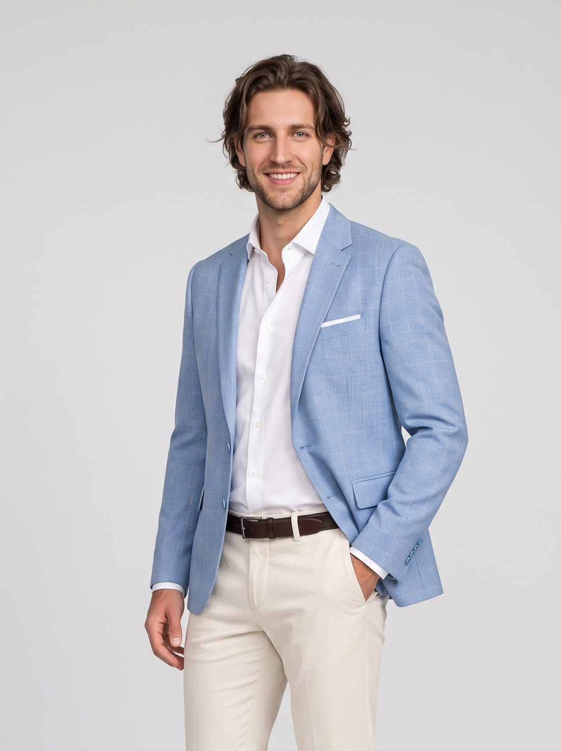 Men's light blue windowpane tailored blazer