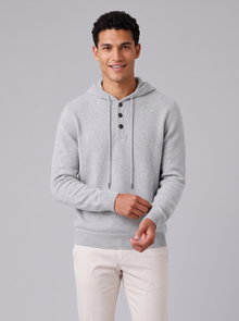Men's light grey cashmere button-up hoodie