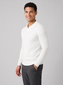 Men's white muscle fit knitted polo jumper