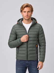 Men's fern green quilted hooded puffer jacket