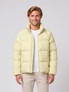Unisex short yellow puffer jacket with stand collar