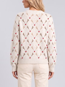 Women's Christmas Jumper with reindeer knit design in White – back view