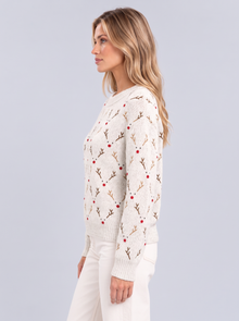 Women's Christmas Jumper with reindeer knit design in White – side view