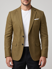Men's Casual Blazer in Brown – close-up of lapels, buttons and fabric texture