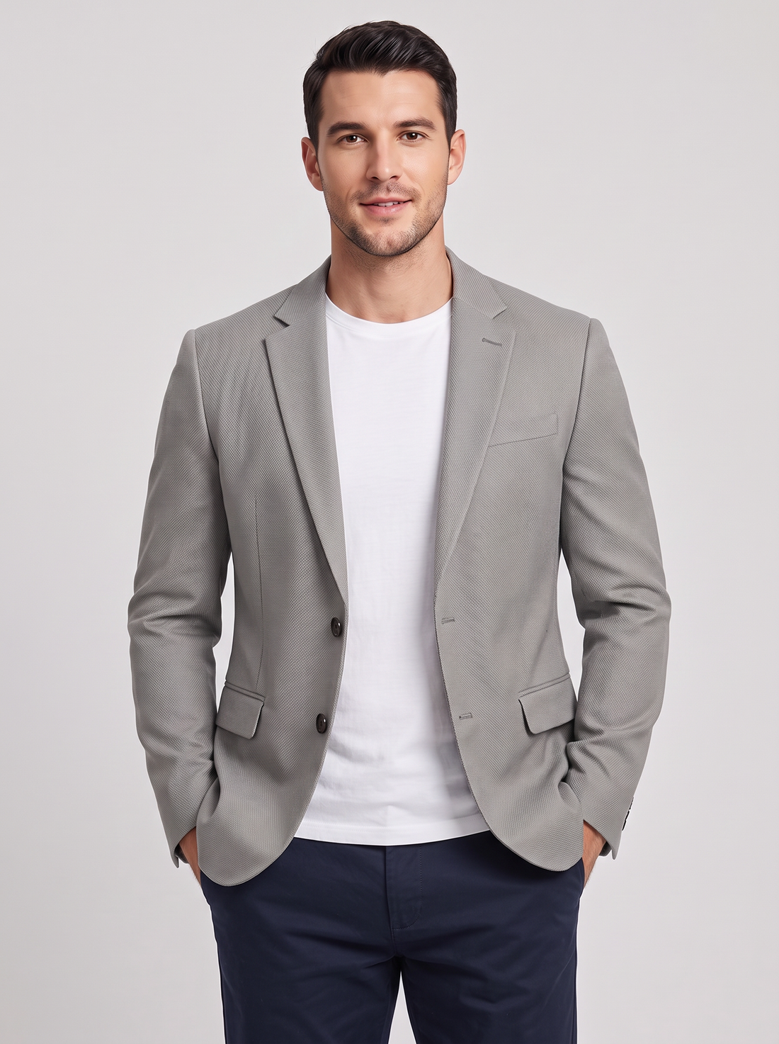 Men's Casual Blazer – Single Breasted Smart Casual Jacket in Light Grey – front view