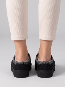 Women's Slippers – Cosy Plush Closed Toe Slip-On Slippers in Black – back view