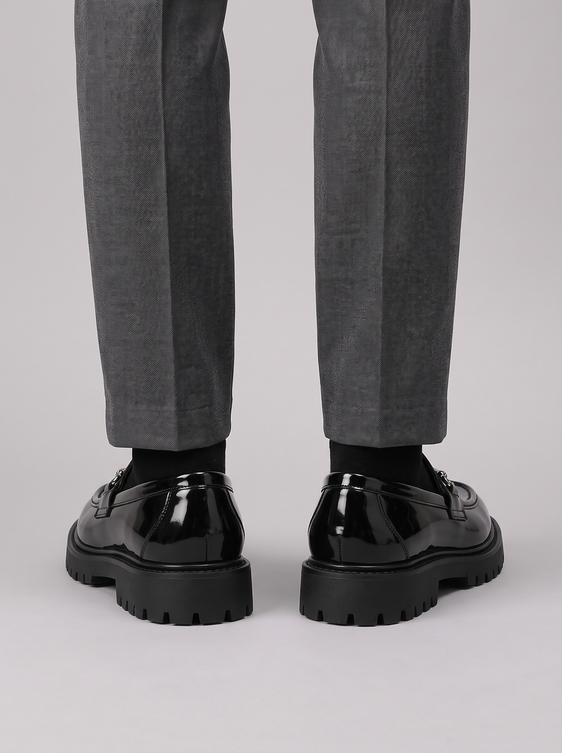 Men's Chunky Loafers – Black Slip-On Smart Shoes in Bright Black – back view