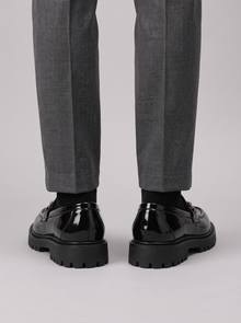 Men's Chunky Loafers – Black Slip-On Smart Shoes in Bright Black – back view