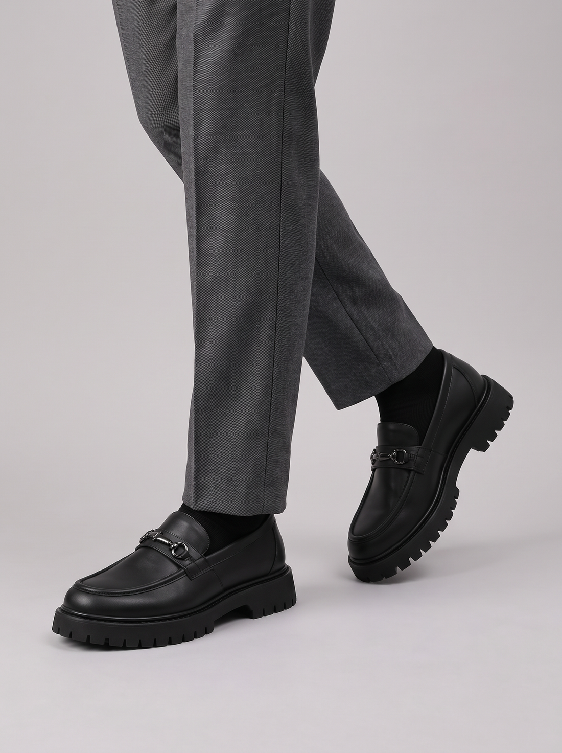 Men's Chunky Loafers – Black Slip-On Smart Shoes in Matt Black