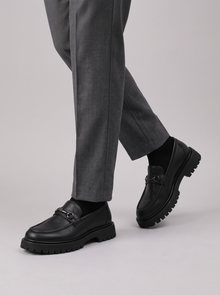 Men's Chunky Loafers – Black Slip-On Smart Shoes in Matt Black