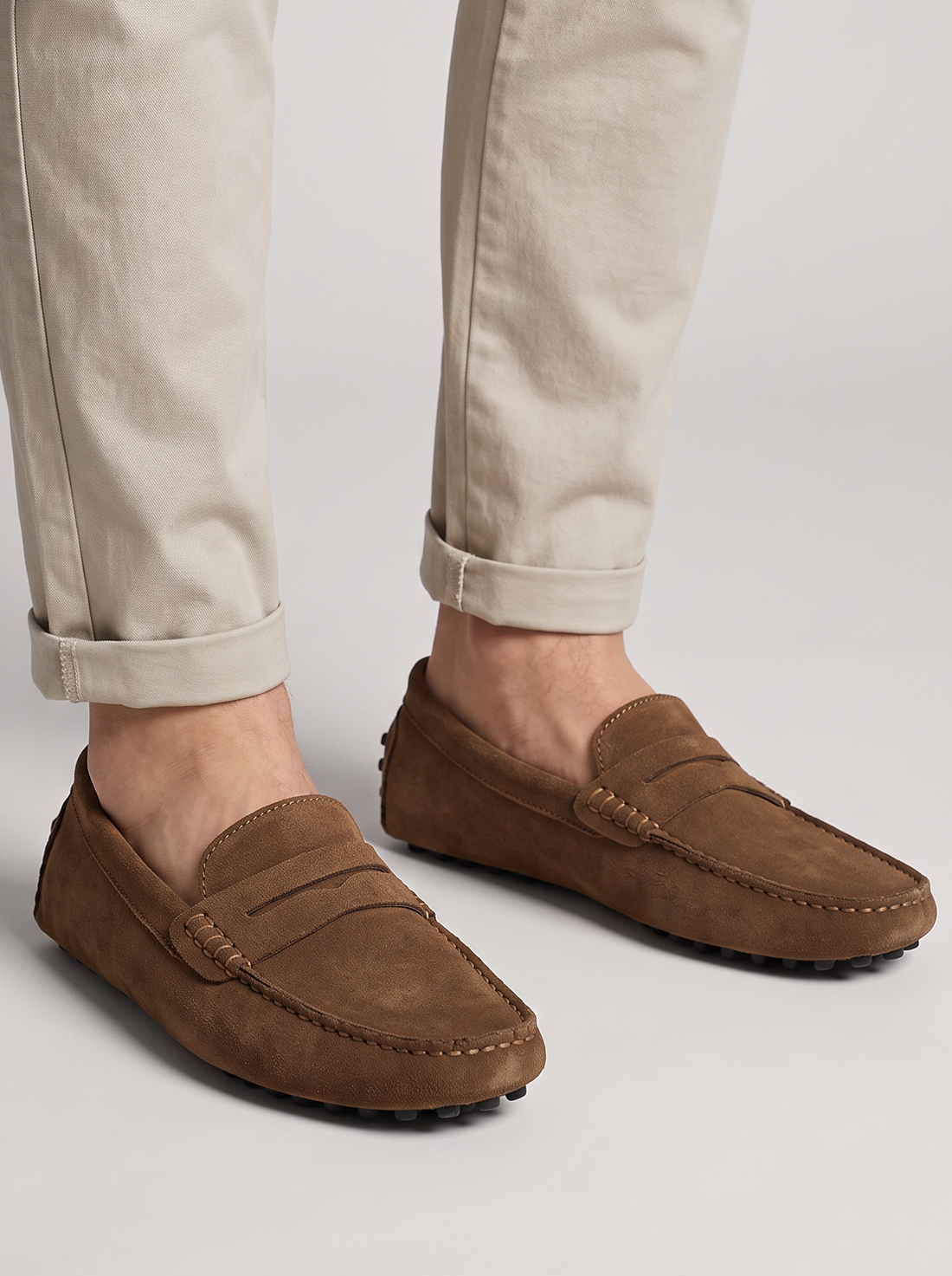 Men's Driving Loafers – Suede-Look Slip-On Moccasins in Brown – front view