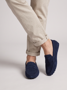Men's Driving Loafers – Suede-Look Slip-On Moccasins in Navy