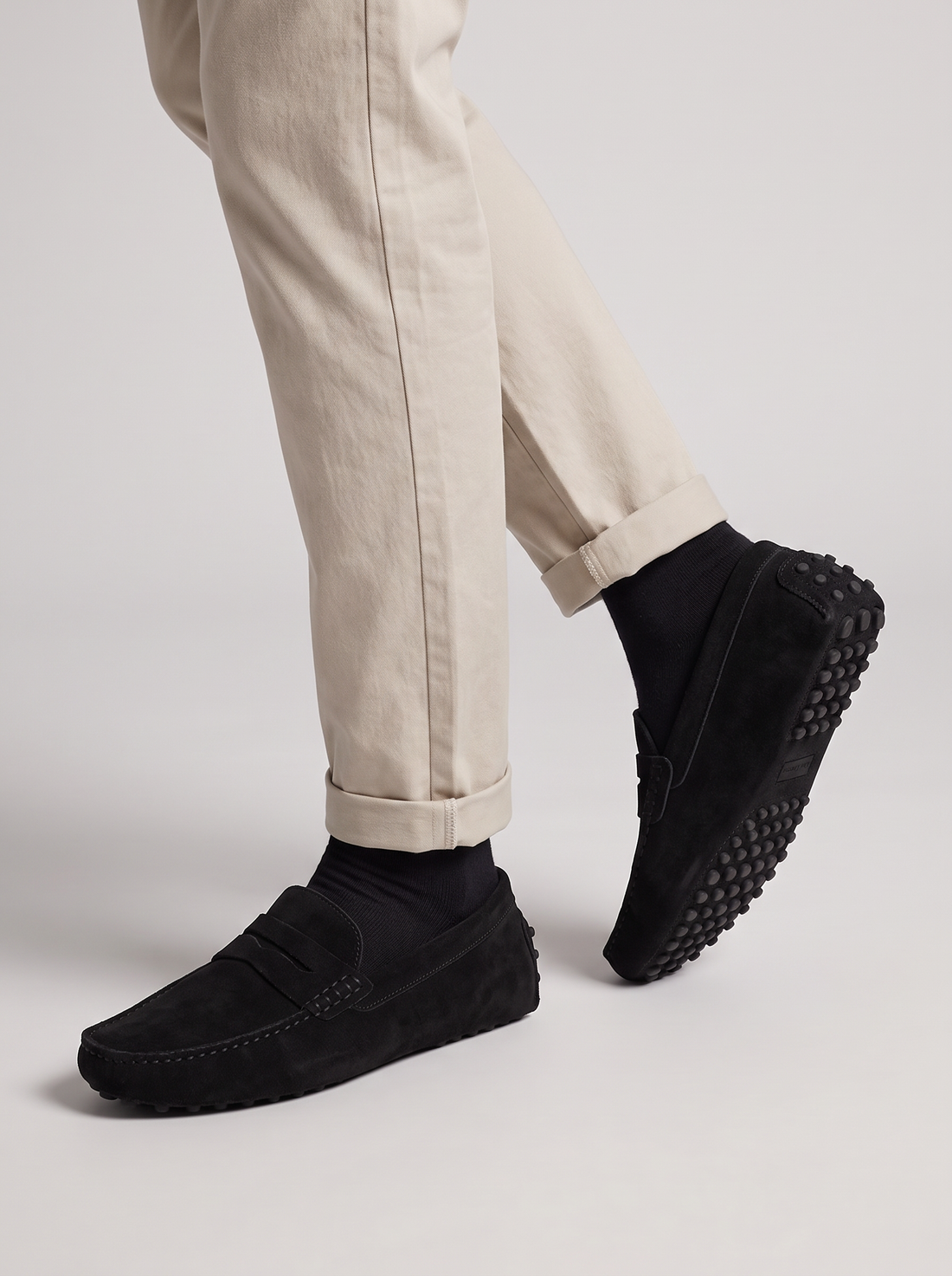 Men's Driving Loafers – Suede-Look Slip-On Moccasins in Black