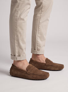 Men's Driving Loafers – Suede-Look Slip-On Moccasins in Brown – side view