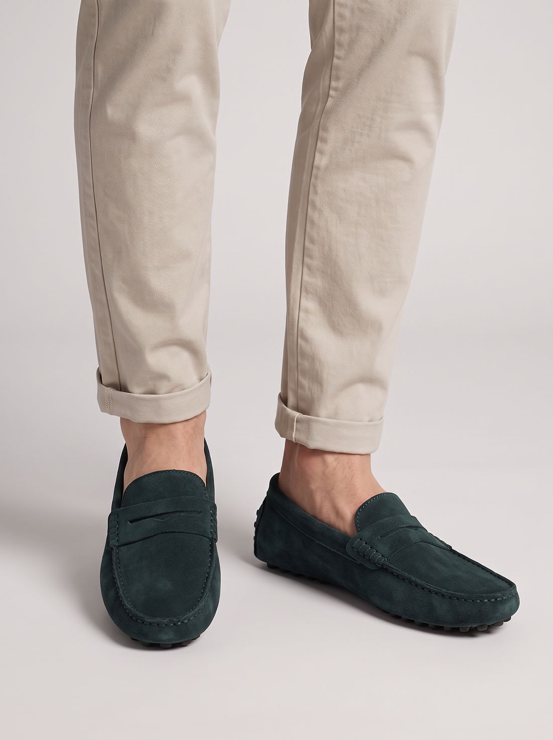 Men's Driving Loafers – Suede-Look Slip-On Moccasins in Dark Green