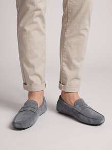 Men's Driving Loafers – Suede-Look Slip-On Moccasins in Grey