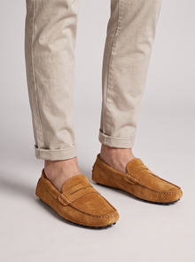 Men's Driving Loafers – Suede-Look Slip-On Moccasins in Khaki