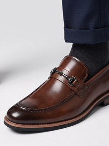 Men's Dress Loafers in Dark Brown – close-up of polished finish and stitching