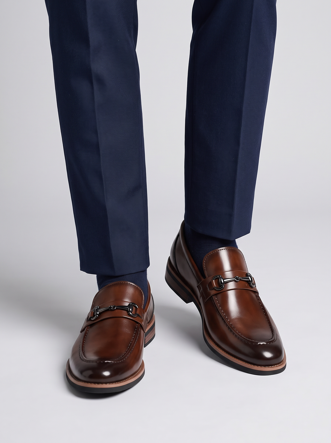Men's Dress Loafers – Polished Leather-Look Slip-On Formal Shoes in Dark Brown – front view