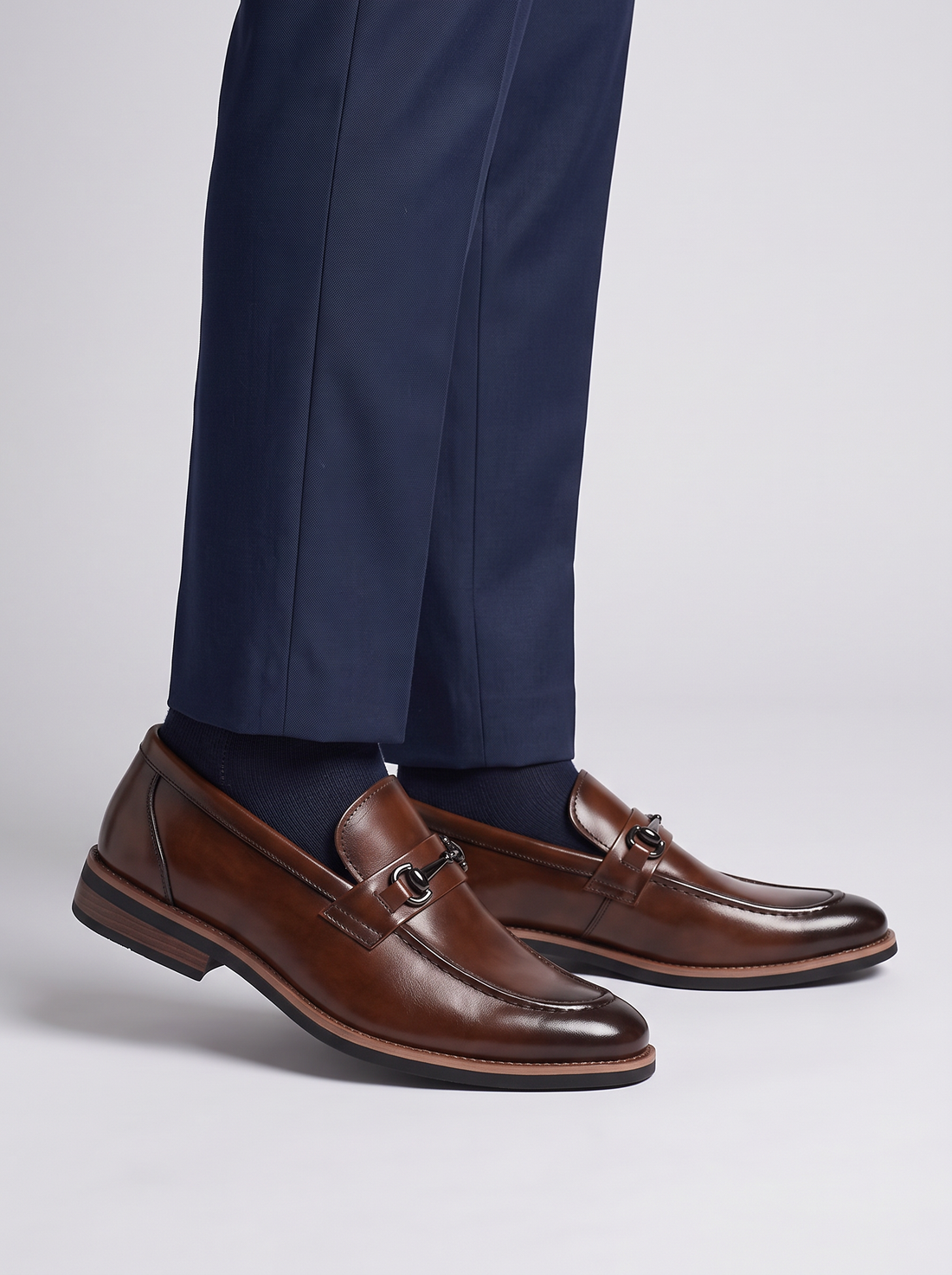Men's Dress Loafers – Polished Leather-Look Slip-On Formal Shoes in Dark Brown – front view