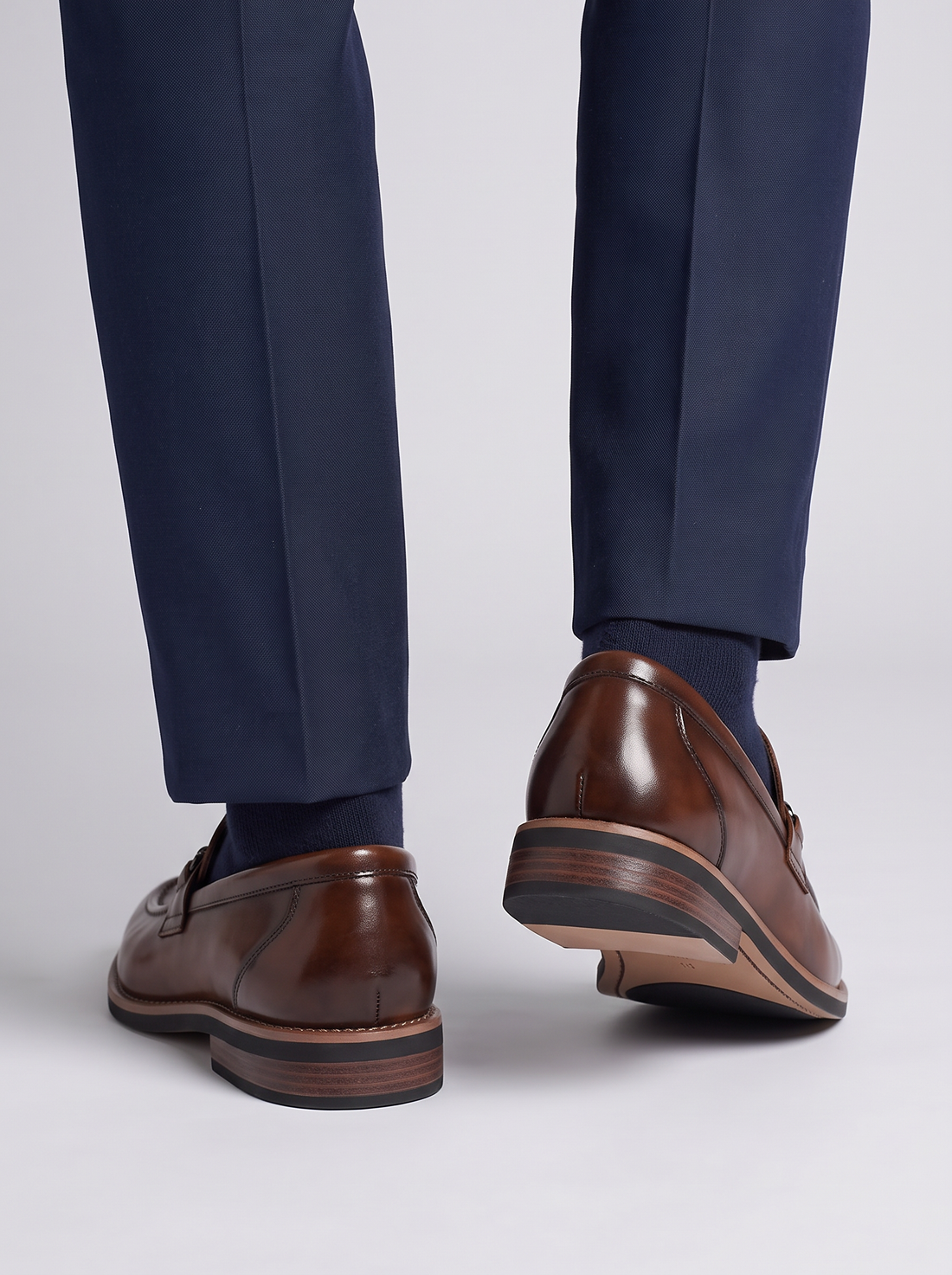 Men's Dress Loafers – Polished Leather-Look Slip-On Formal Shoes in Dark Brown – back view