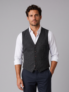 Men's black tweed waistcoat with white shirt