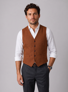 Men's orange herringbone tweed waistcoat