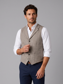 Men's light brown taupe tweed waistcoat