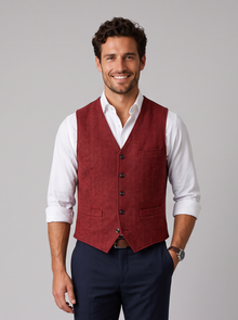 Men's red herringbone tweed waistcoat