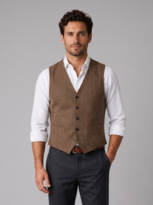Men's brown herringbone tweed waistcoat