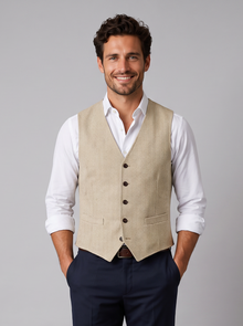 Men's champagne beige tweed waistcoat