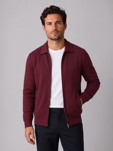 Men's burgundy textured zip-up jacket