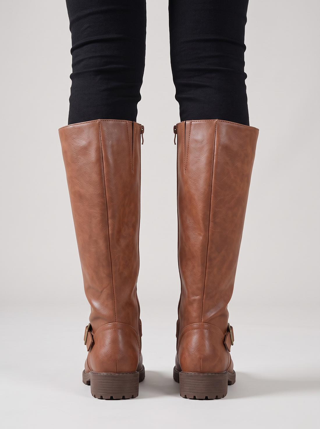 Women's Heeled Boots – Retro Low Heel Boots in Brown – back view