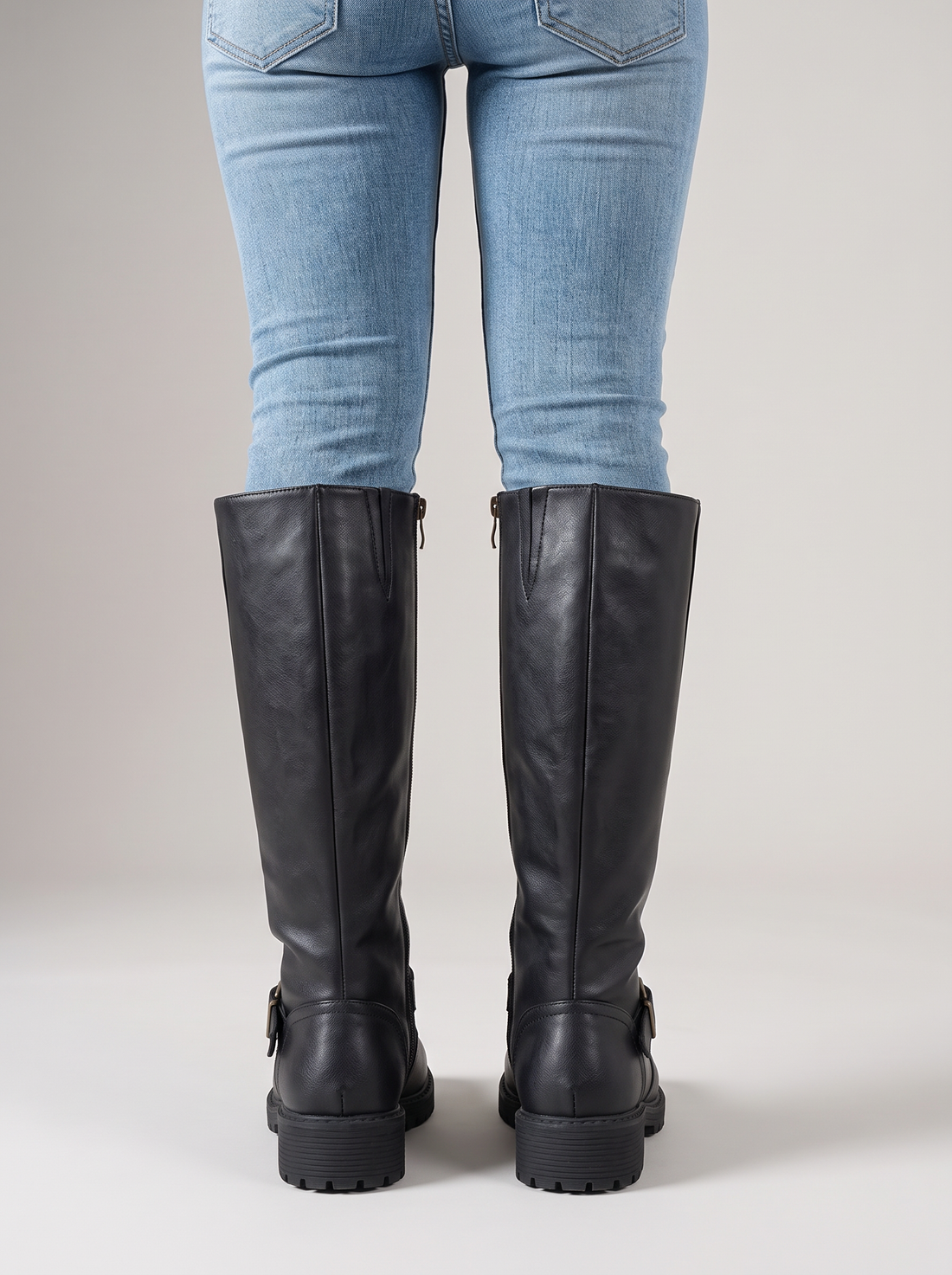 Women's Buckle Boots – Retro Black Boots – back view