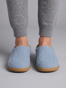 Light blue fleece-lined orthopedic house slippers – front view
